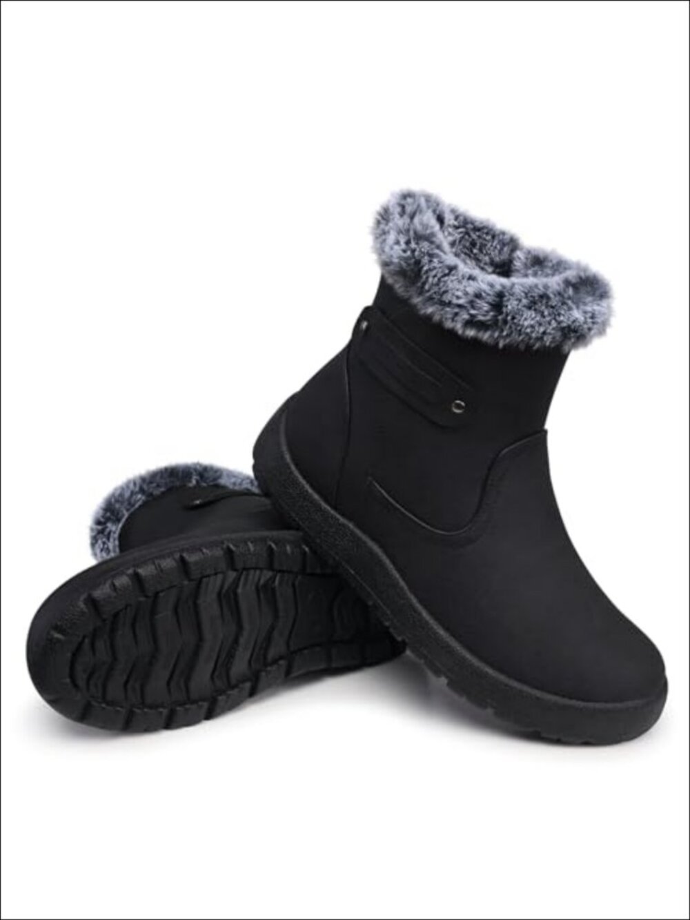 Women's Waterproof Fur-Lined Ankle Snow Boots with Zipper